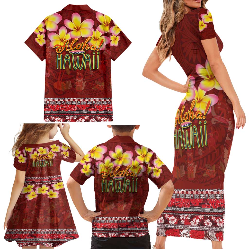 Aloha Plumeria Flowers Family Matching Short Sleeve Bodycon Dress and Hawaiian Shirt With Hawaiian Style Tapa Tribal LT03 - Polynesian Pride