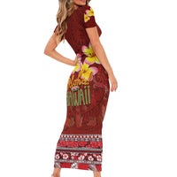 Aloha Plumeria Flowers Family Matching Short Sleeve Bodycon Dress and Hawaiian Shirt With Hawaiian Style Tapa Tribal LT03 - Polynesian Pride