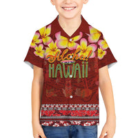 Aloha Plumeria Flowers Family Matching Short Sleeve Bodycon Dress and Hawaiian Shirt With Hawaiian Style Tapa Tribal LT03 Son's Shirt Red - Polynesian Pride