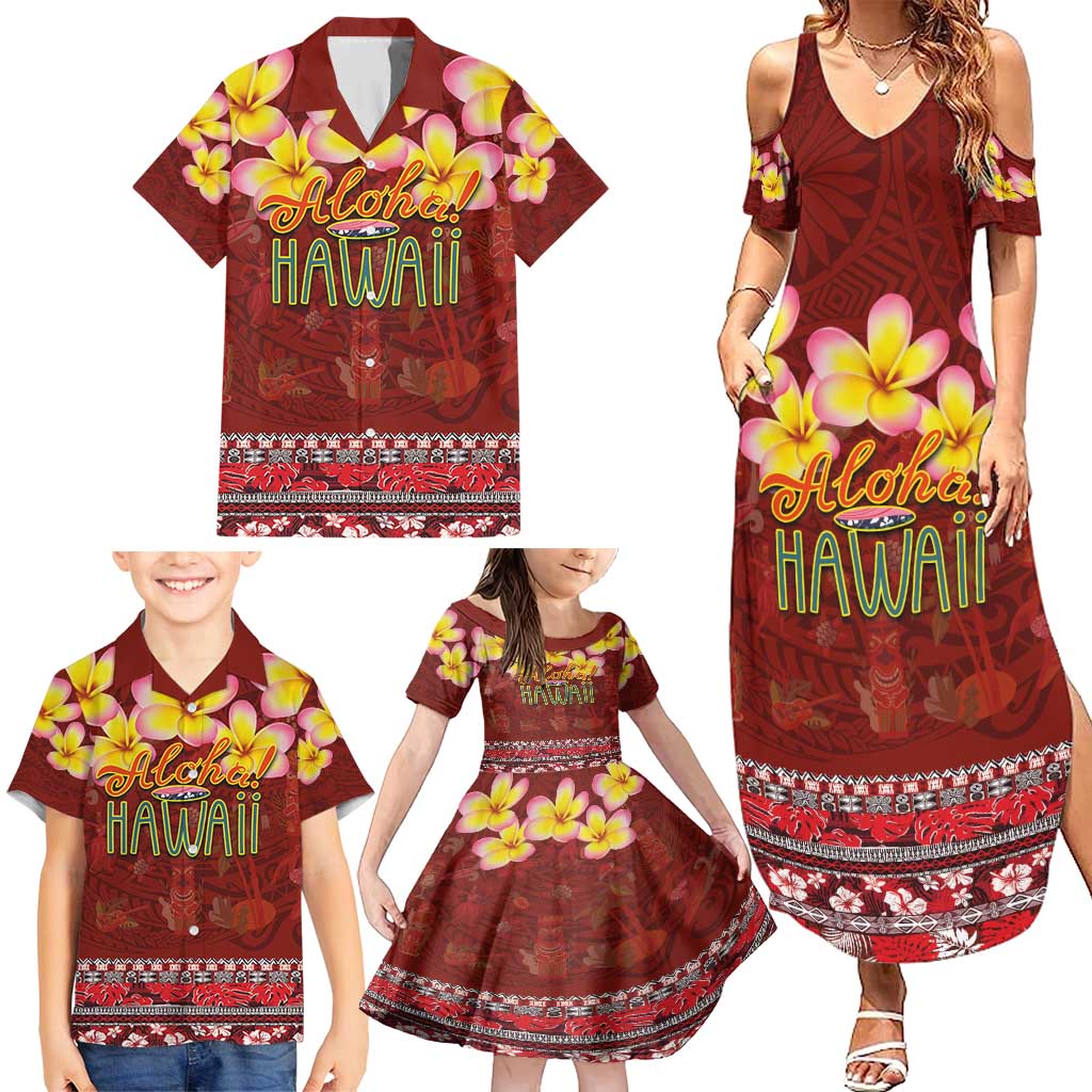 Aloha Plumeria Flowers Family Matching Summer Maxi Dress and Hawaiian Shirt With Hawaiian Style Tapa Tribal LT03 - Polynesian Pride
