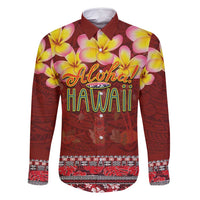 Aloha Plumeria Flowers Family Matching Summer Maxi Dress and Hawaiian Shirt With Hawaiian Style Tapa Tribal LT03 Dad's Shirt - Long Sleeve Red - Polynesian Pride