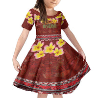 Aloha Plumeria Flowers Family Matching Tank Maxi Dress and Hawaiian Shirt With Hawaiian Style Tapa Tribal LT03 Daughter's Dress Red - Polynesian Pride