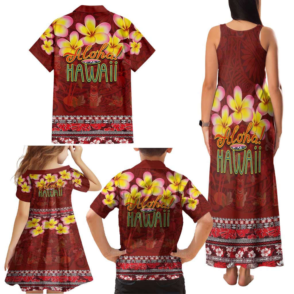 Aloha Plumeria Flowers Family Matching Tank Maxi Dress and Hawaiian Shirt With Hawaiian Style Tapa Tribal LT03 - Polynesian Pride