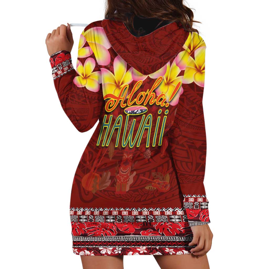 Aloha Plumeria Flowers Hoodie Dress With Hawaiian Style Tapa Tribal LT03 - Polynesian Pride