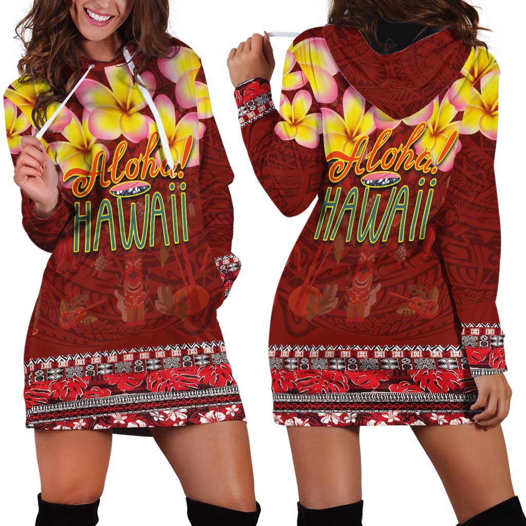 Aloha Plumeria Flowers Hoodie Dress With Hawaiian Style Tapa Tribal LT03 - Polynesian Pride