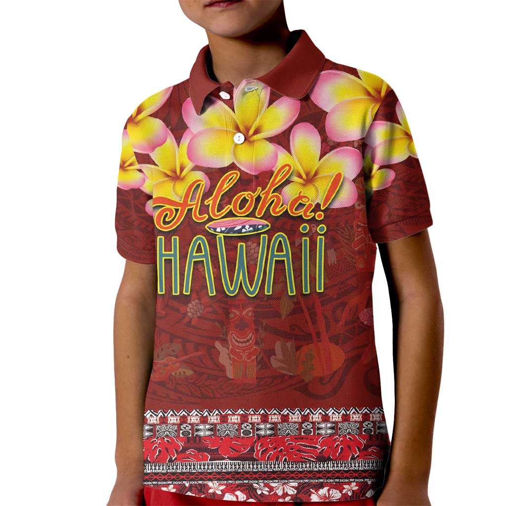 Aloha Plumeria Flowers Kid Polo Shirt With Hawaiian Style Tapa Tribal