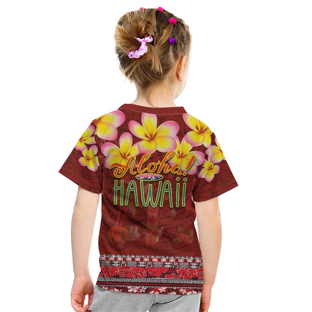 Aloha Plumeria Flowers Kid T Shirt With Hawaiian Style Tapa Tribal