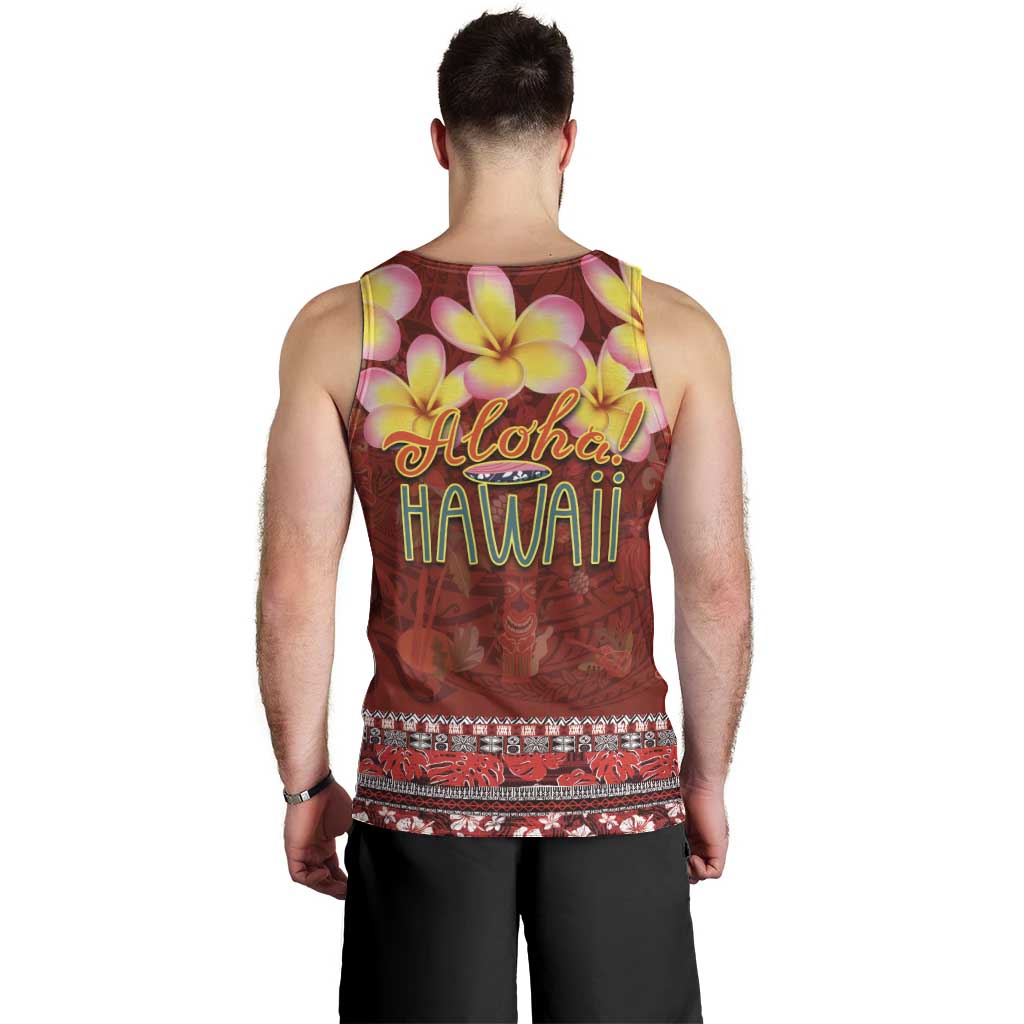 Aloha Plumeria Flowers Men Tank Top With Hawaiian Style Tapa Tribal