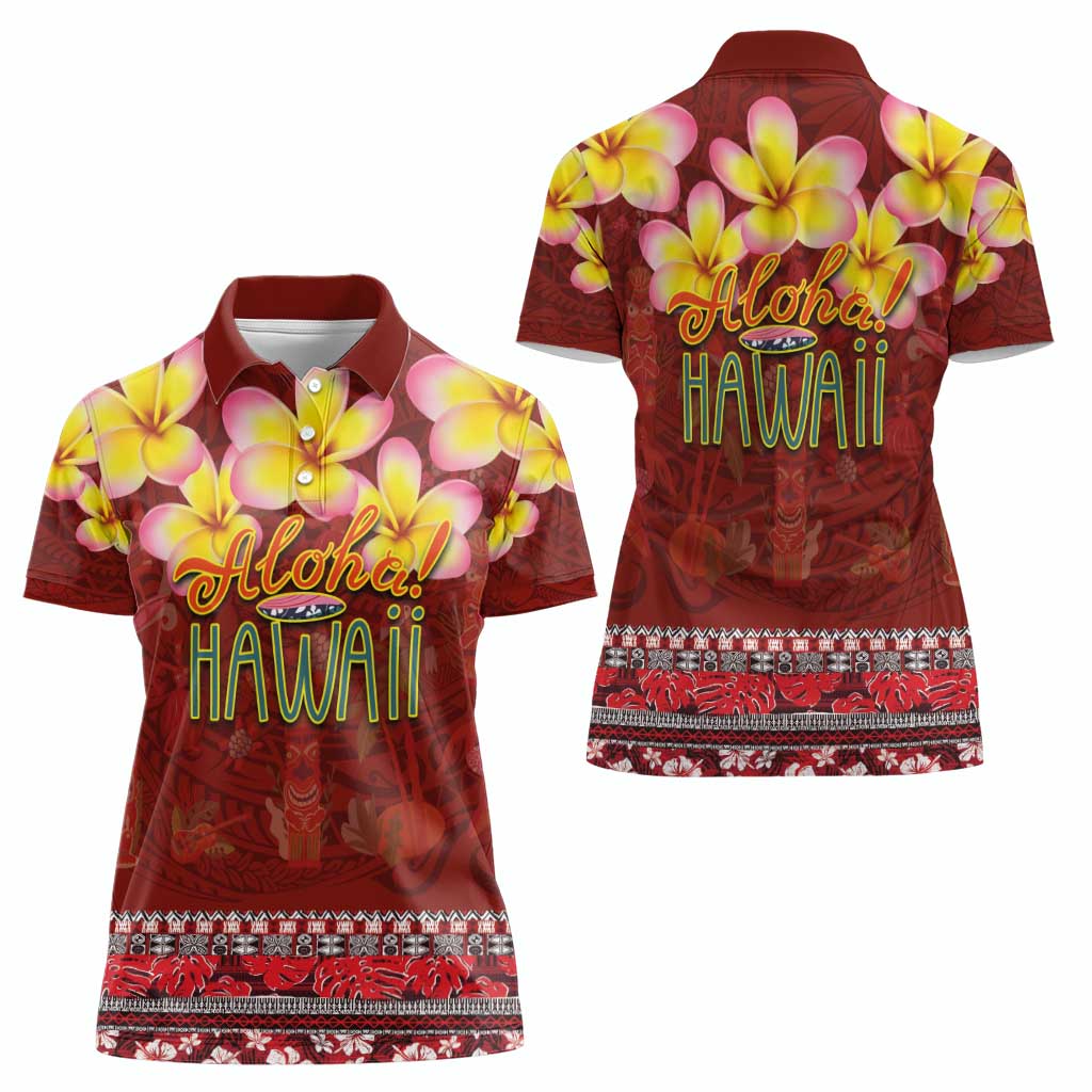 Aloha Plumeria Flowers Women Polo Shirt With Hawaiian Style Tapa Tribal LT03 - Polynesian Pride