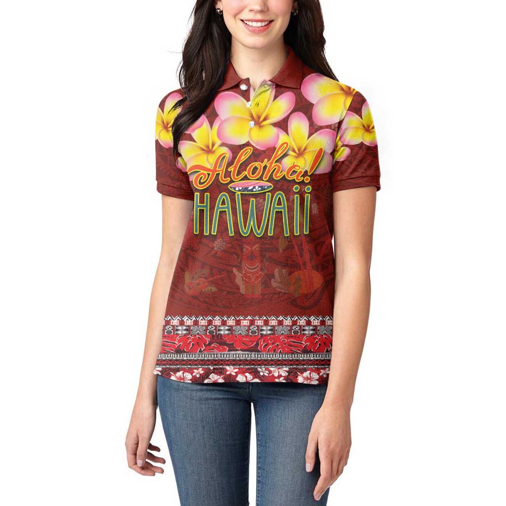 Aloha Plumeria Flowers Women Polo Shirt With Hawaiian Style Tapa Tribal LT03 - Polynesian Pride