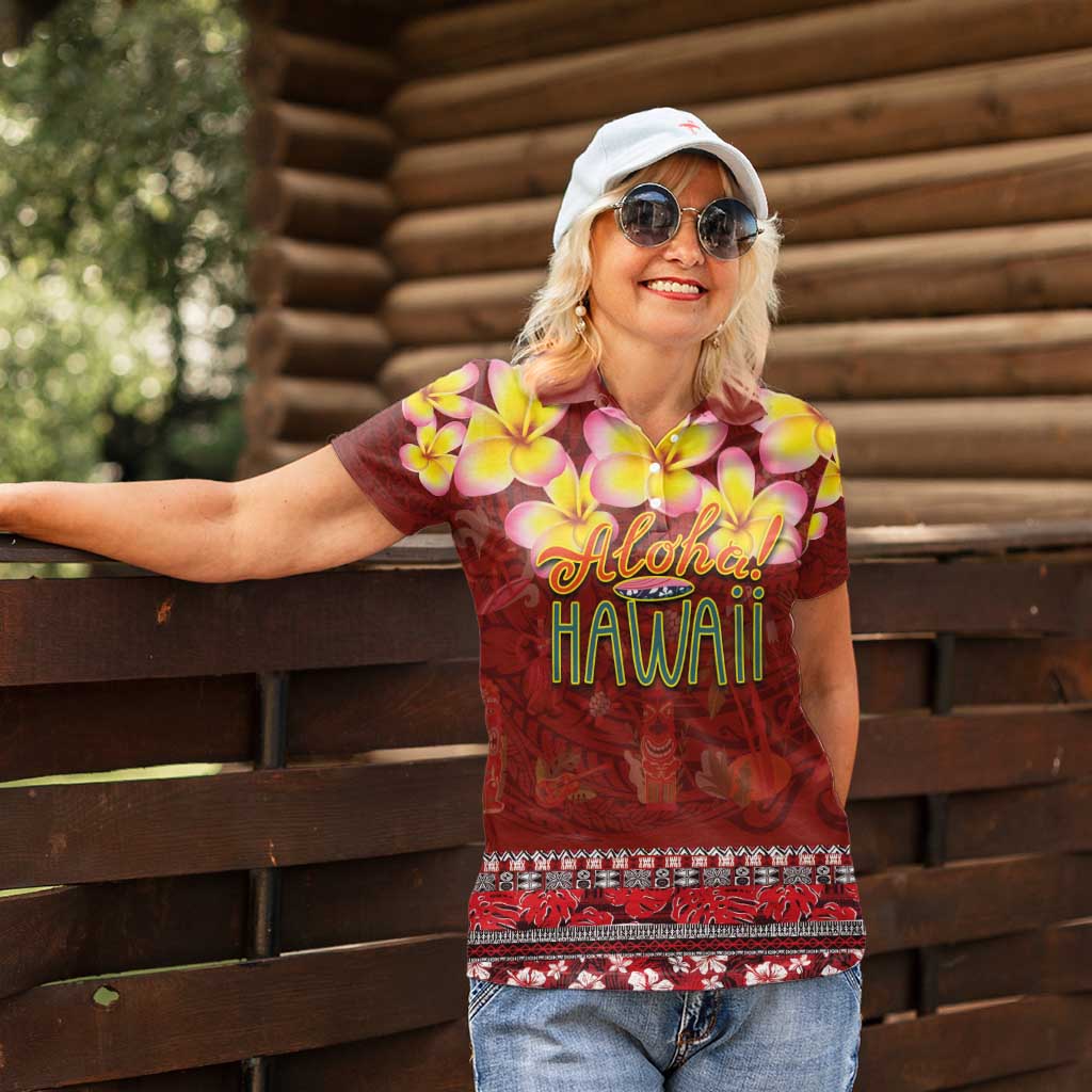Aloha Plumeria Flowers Women Polo Shirt With Hawaiian Style Tapa Tribal LT03 - Polynesian Pride