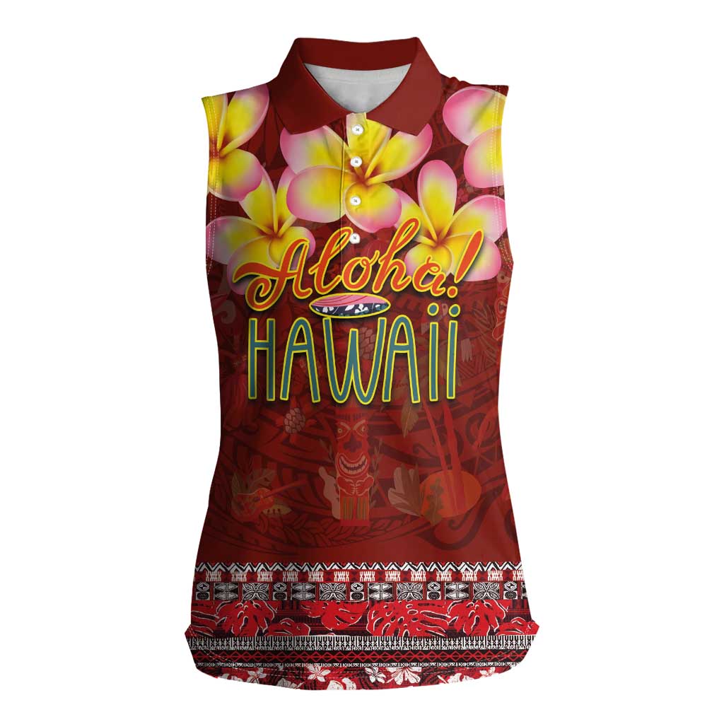Aloha Plumeria Flowers Women Sleeveless Polo Shirt With Hawaiian Style Tapa Tribal