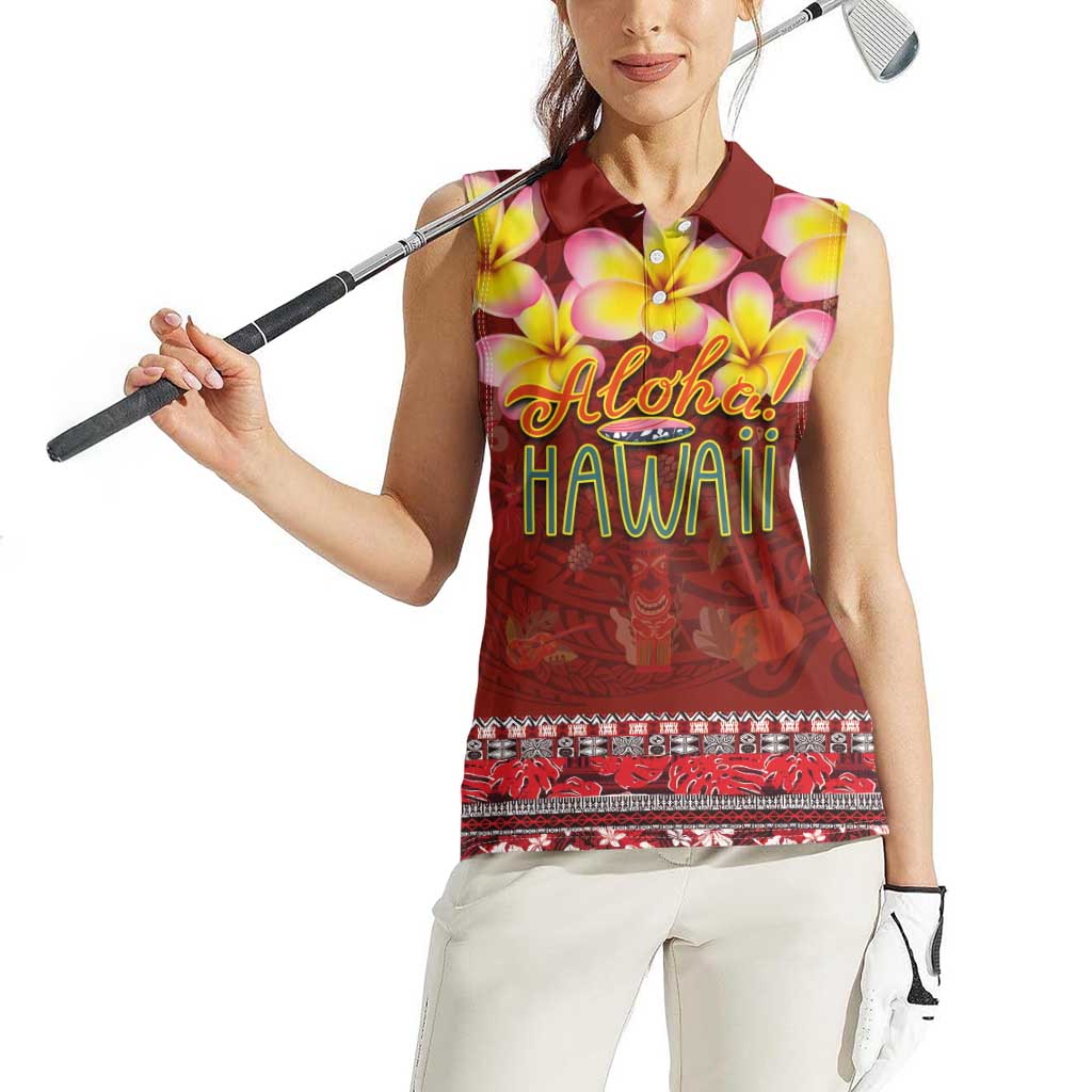 Aloha Plumeria Flowers Women Sleeveless Polo Shirt With Hawaiian Style Tapa Tribal