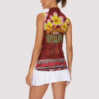Aloha Plumeria Flowers Women Sleeveless Polo Shirt With Hawaiian Style Tapa Tribal
