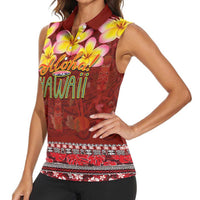 Aloha Plumeria Flowers Women Sleeveless Polo Shirt With Hawaiian Style Tapa Tribal