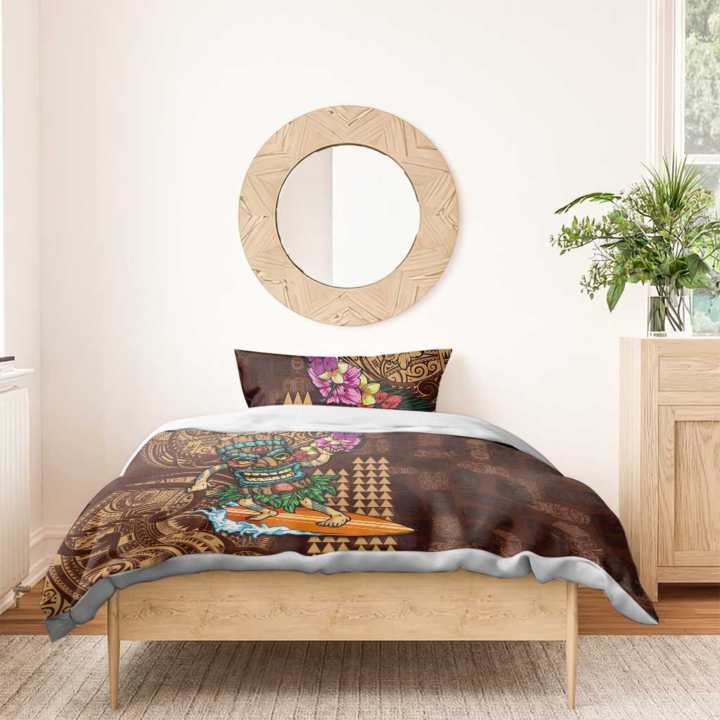 Hawaiian Tiki Mask Surfing Kakau Pattern Bedding Set