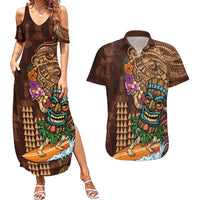 Hawaiian Tiki Mask Surfing Kakau Pattern Couples Matching Summer Maxi Dress and Hawaiian Shirt