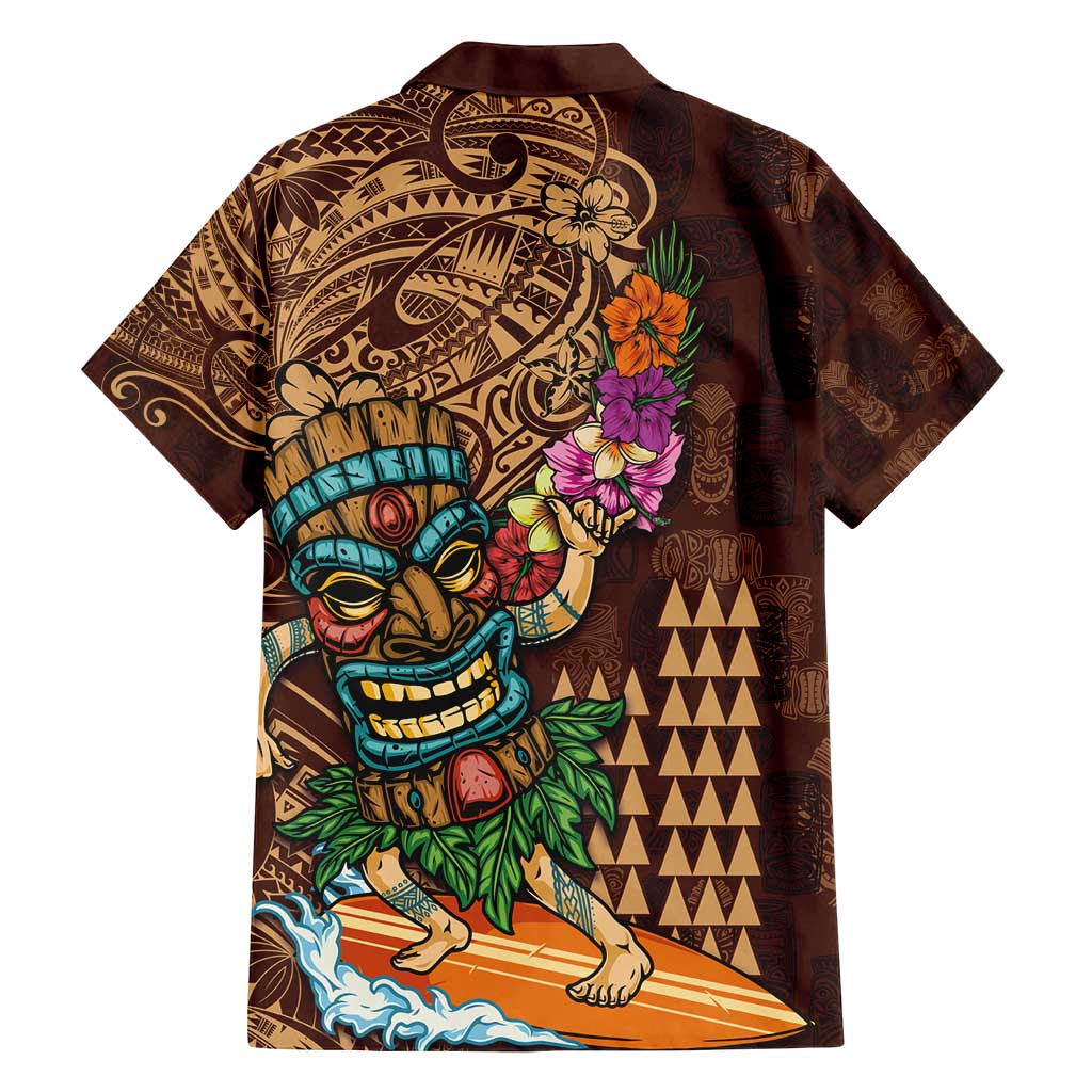 Hawaiian Tiki Mask Surfing Kakau Pattern Family Matching Long Sleeve Bodycon Dress and Hawaiian Shirt LT03 - Polynesian Pride