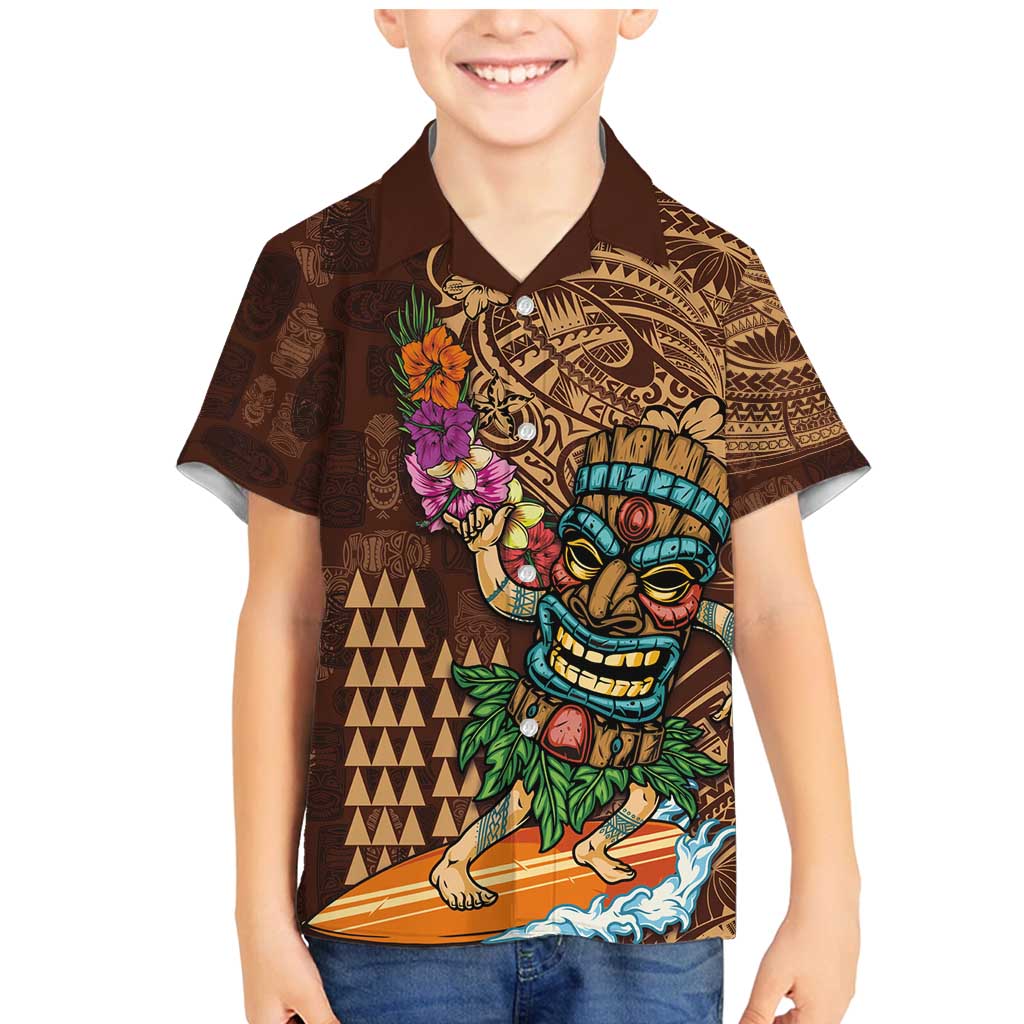 Hawaiian Tiki Mask Surfing Kakau Pattern Family Matching Mermaid Dress and Hawaiian Shirt