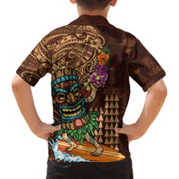 Hawaiian Tiki Mask Surfing Kakau Pattern Family Matching Off The Shoulder Long Sleeve Dress and Hawaiian Shirt LT03 - Polynesian Pride