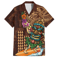 Hawaiian Tiki Mask Surfing Kakau Pattern Family Matching Off The Shoulder Long Sleeve Dress and Hawaiian Shirt LT03 Dad's Shirt - Short Sleeve Brown - Polynesian Pride
