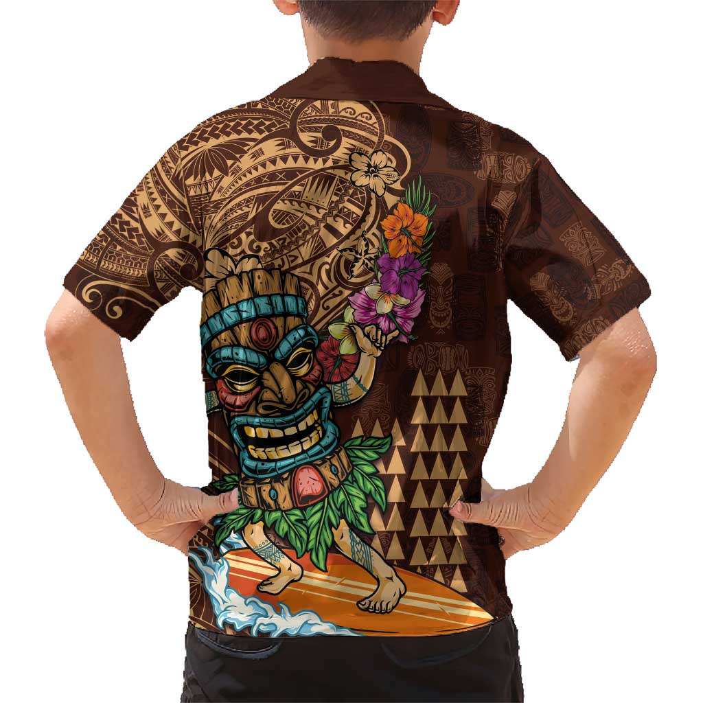 Hawaiian Tiki Mask Surfing Kakau Pattern Family Matching Short Sleeve Bodycon Dress and Hawaiian Shirt LT03 - Polynesian Pride