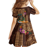 Hawaiian Tiki Mask Surfing Kakau Pattern Family Matching Short Sleeve Bodycon Dress and Hawaiian Shirt LT03 - Polynesian Pride