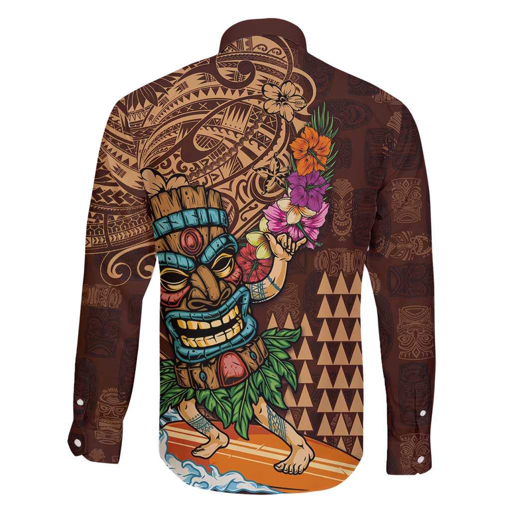 Hawaiian Tiki Mask Surfing Kakau Pattern Family Matching Short Sleeve Bodycon Dress and Hawaiian Shirt LT03 - Polynesian Pride
