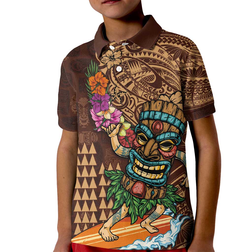 Hawaiian Tiki Mask Surfing Kakau Pattern Kid Polo Shirt