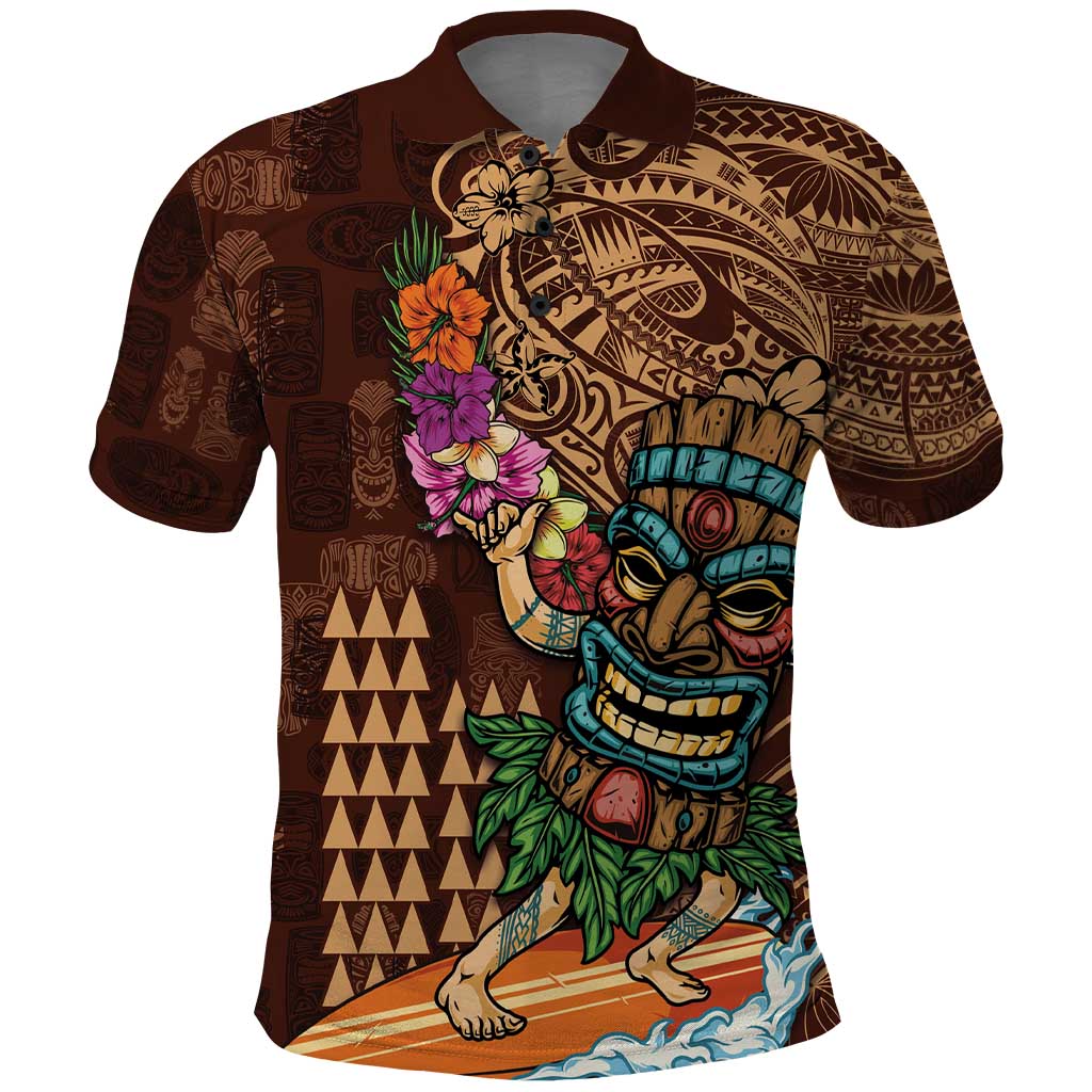 Hawaiian Tiki Mask Surfing Kakau Pattern Polo Shirt
