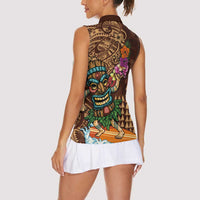 Hawaiian Tiki Mask Surfing Kakau Pattern Women Sleeveless Polo Shirt