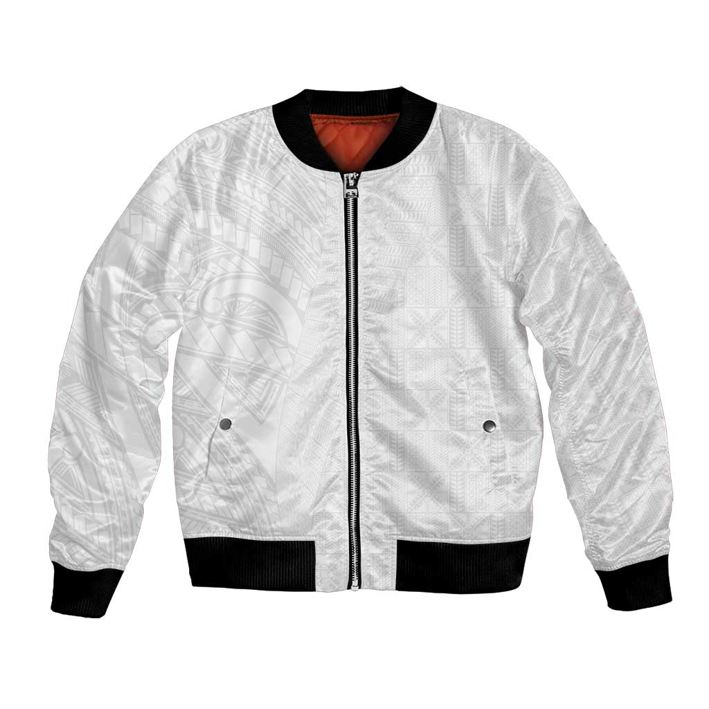 Niue White Sunday Bomber Jacket Hiapo Tribal Art Tattoos - Polynesian Pride