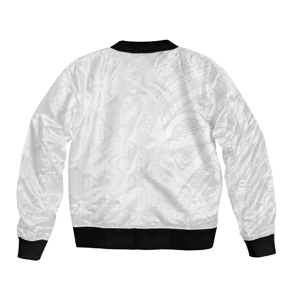 Niue White Sunday Bomber Jacket Hiapo Tribal Art Tattoos LT03 - Polynesian Pride