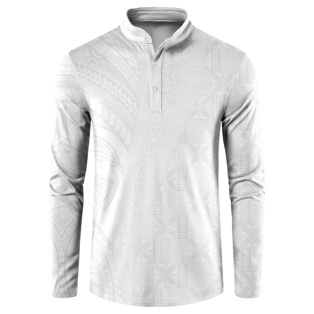 Niue White Sunday Button Sweatshirt Hiapo Tribal Art Tattoos LT03 White - Polynesian Pride