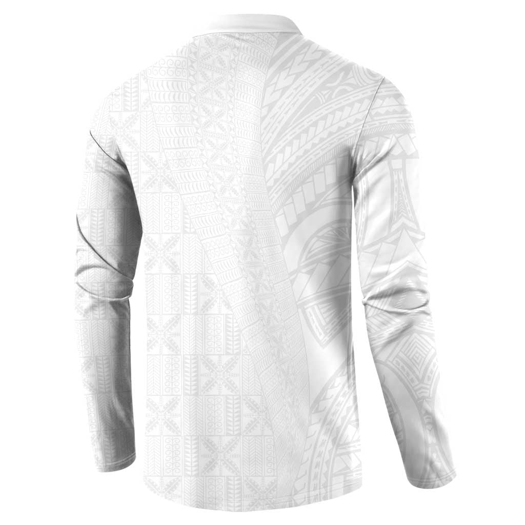 Niue White Sunday Button Sweatshirt Hiapo Tribal Art Tattoos - Polynesian Pride