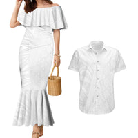 Niue White Sunday Couples Matching Mermaid Dress and Hawaiian Shirt Hiapo Tribal Art Tattoos LT03 White - Polynesian Pride