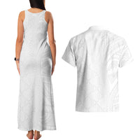 Niue White Sunday Couples Matching Tank Maxi Dress and Hawaiian Shirt Hiapo Tribal Art Tattoos LT03 - Polynesian Pride
