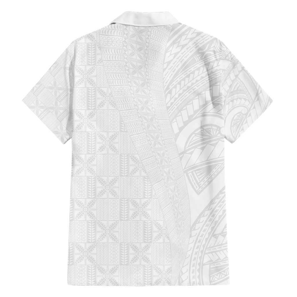 Niue White Sunday Family Matching Long Sleeve Bodycon Dress and Hawaiian Shirt Hiapo Tribal Art Tattoos LT03 - Polynesian Pride