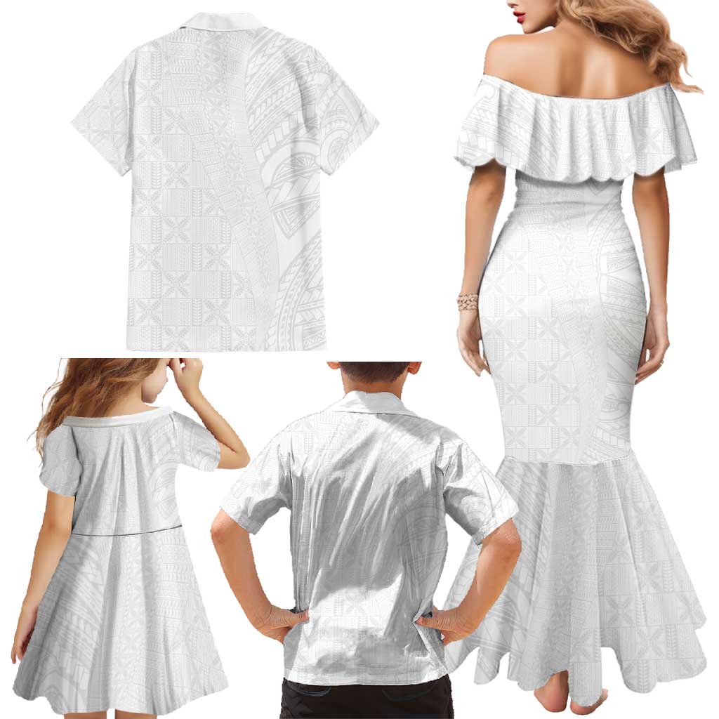 Niue White Sunday Family Matching Mermaid Dress and Hawaiian Shirt Hiapo Tribal Art Tattoos LT03 - Polynesian Pride