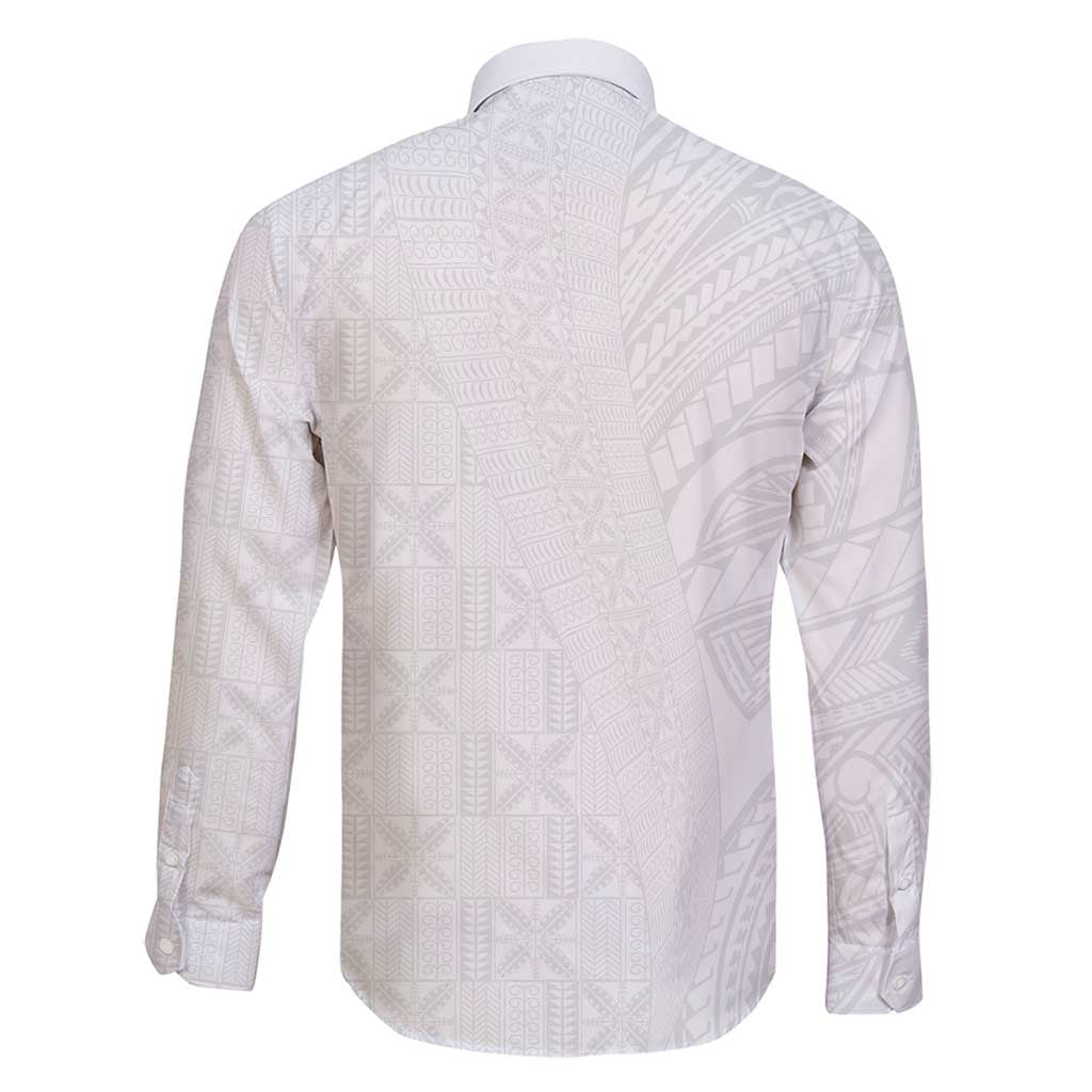 Niue White Sunday Family Matching Off Shoulder Short Dress and Hawaiian Shirt Hiapo Tribal Art Tattoos LT03 - Polynesian Pride