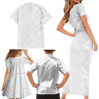 Niue White Sunday Family Matching Short Sleeve Bodycon Dress and Hawaiian Shirt Hiapo Tribal Art Tattoos LT03 - Polynesian Pride