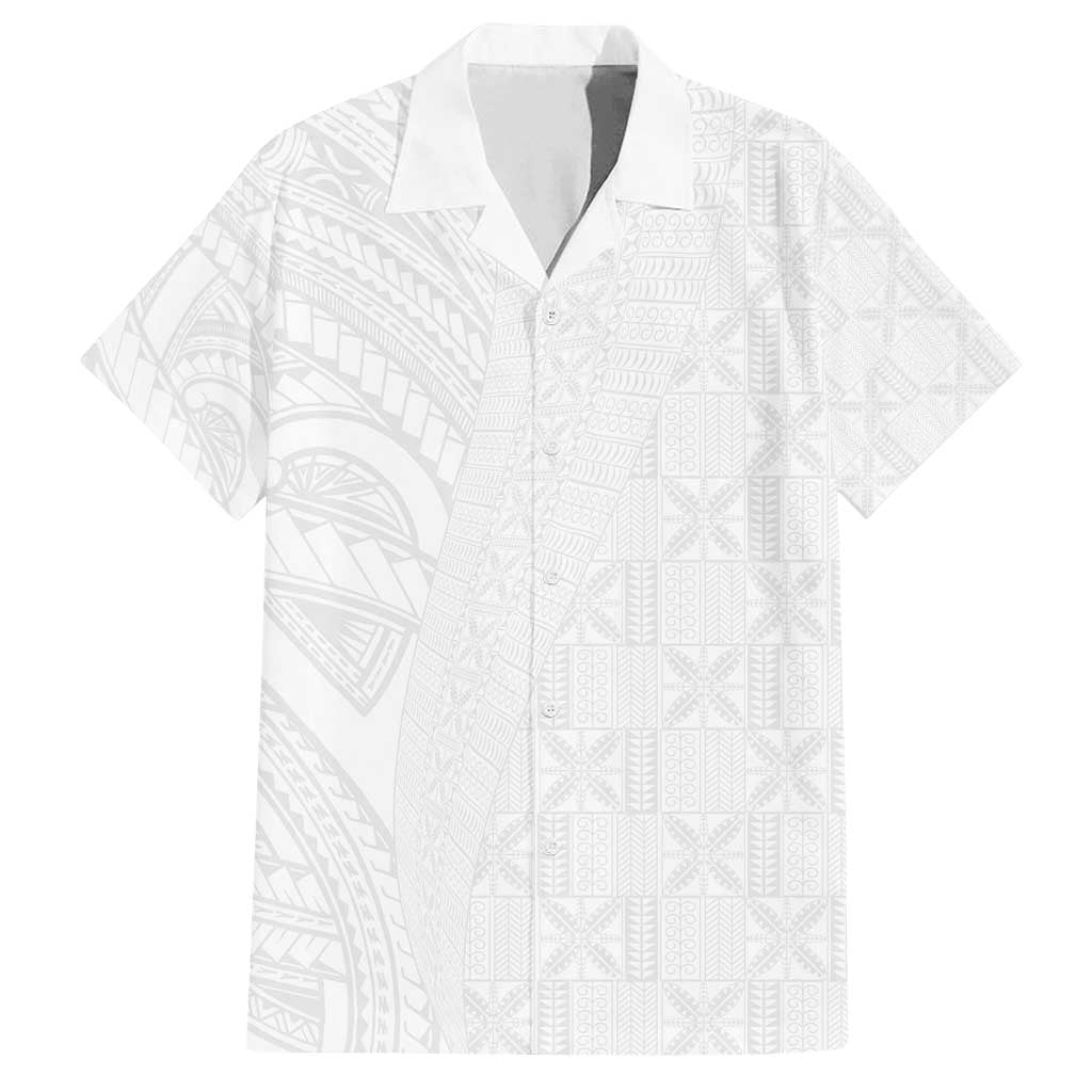 Niue White Sunday Family Matching Summer Maxi Dress and Hawaiian Shirt Hiapo Tribal Art Tattoos LT03 Dad's Shirt - Short Sleeve White - Polynesian Pride