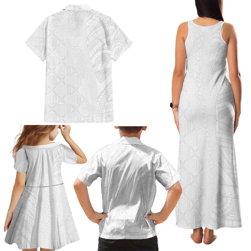 Niue White Sunday Family Matching Tank Maxi Dress and Hawaiian Shirt Hiapo Tribal Art Tattoos LT03 - Polynesian Pride
