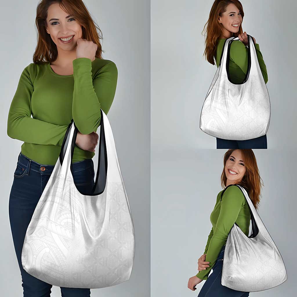 Niue White Sunday Grocery Bag Hiapo Tribal Art Tattoos - Polynesian Pride