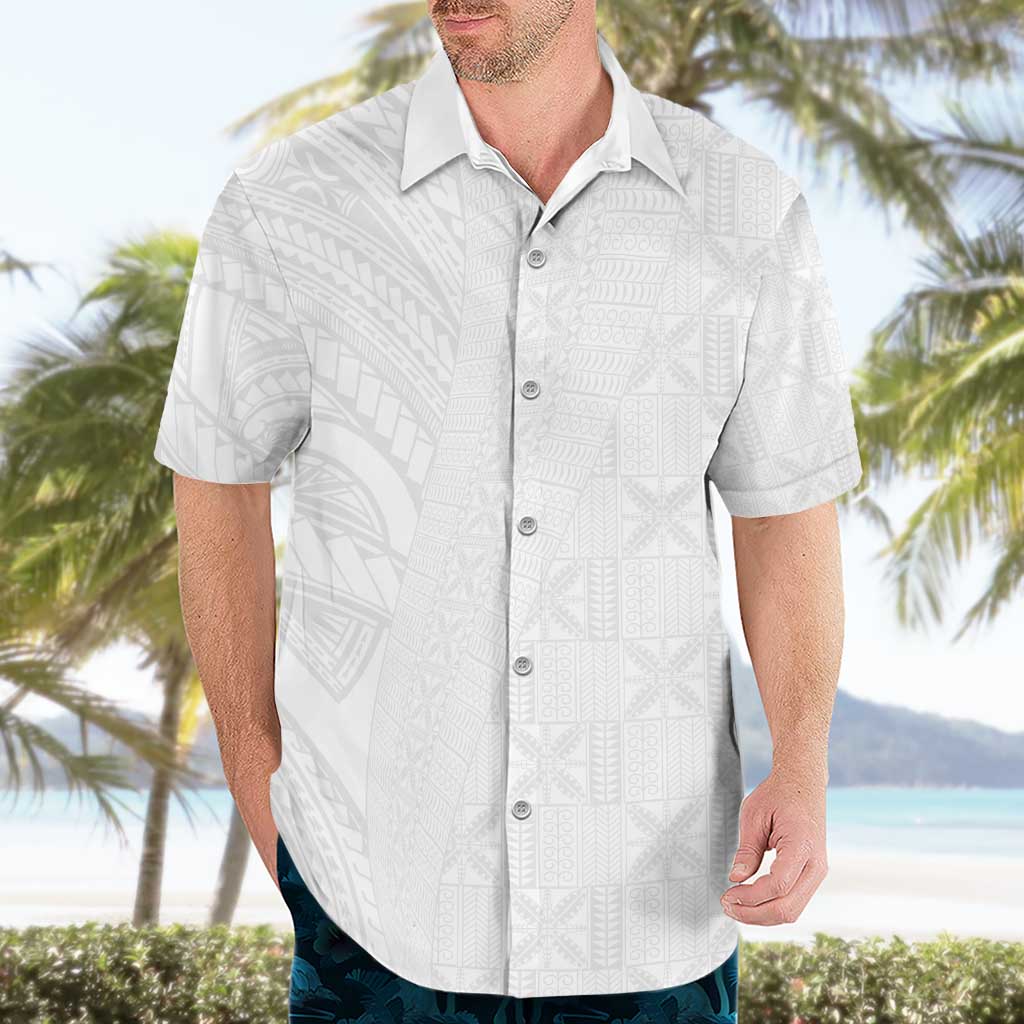 Niue White Sunday Hawaiian Shirt Hiapo Tribal Art Tattoos - Polynesian Pride