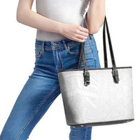 Niue White Sunday Leather Tote Bag Hiapo Tribal Art Tattoos - Polynesian Pride