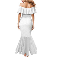 Niue White Sunday Mermaid Dress Hiapo Tribal Art Tattoos - Polynesian Pride