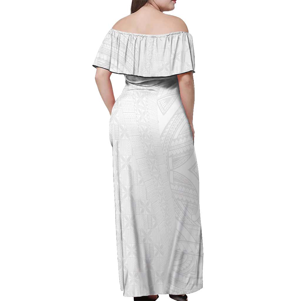 Niue White Sunday Off Shoulder Maxi Dress Hiapo Tribal Art Tattoos - Polynesian Pride
