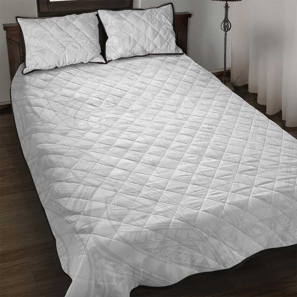 Niue White Sunday Quilt Bed Set Hiapo Tribal Art Tattoos - Polynesian Pride