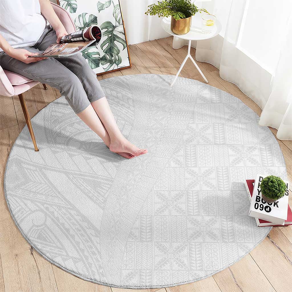 Niue White Sunday Round Carpet Hiapo Tribal Art Tattoos - Polynesian Pride